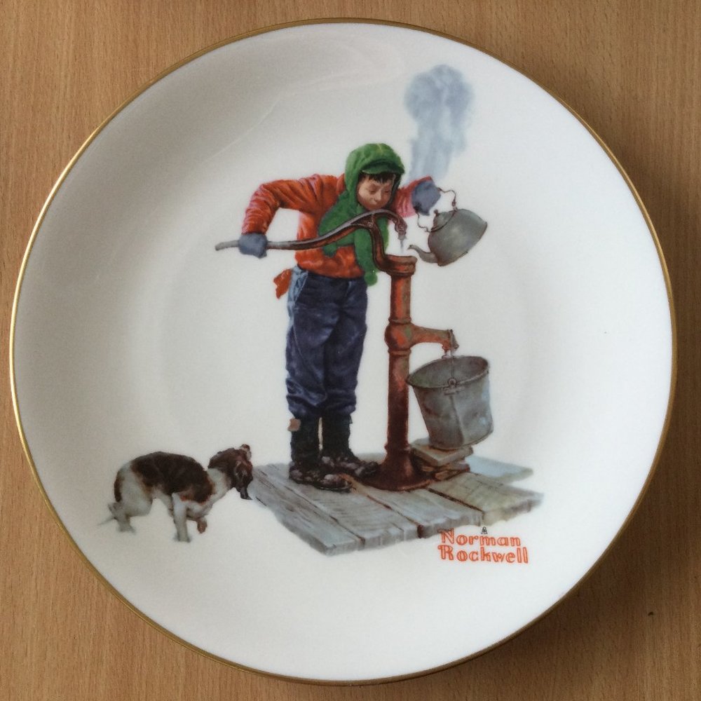 1977 Gorham "Winter-Chilling Chore" Norman Rockwell 10 1/2" plate et